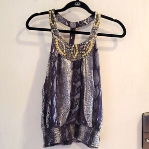 BEBE Snakeskin Jeweled Halter Top XS